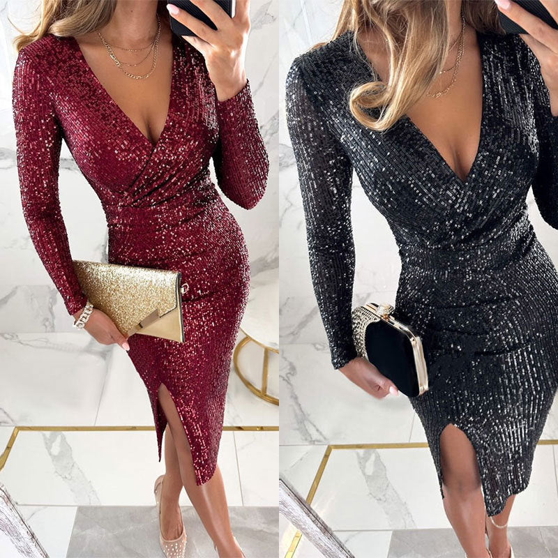 Julie™ | Long Sleeve Sequined Dress