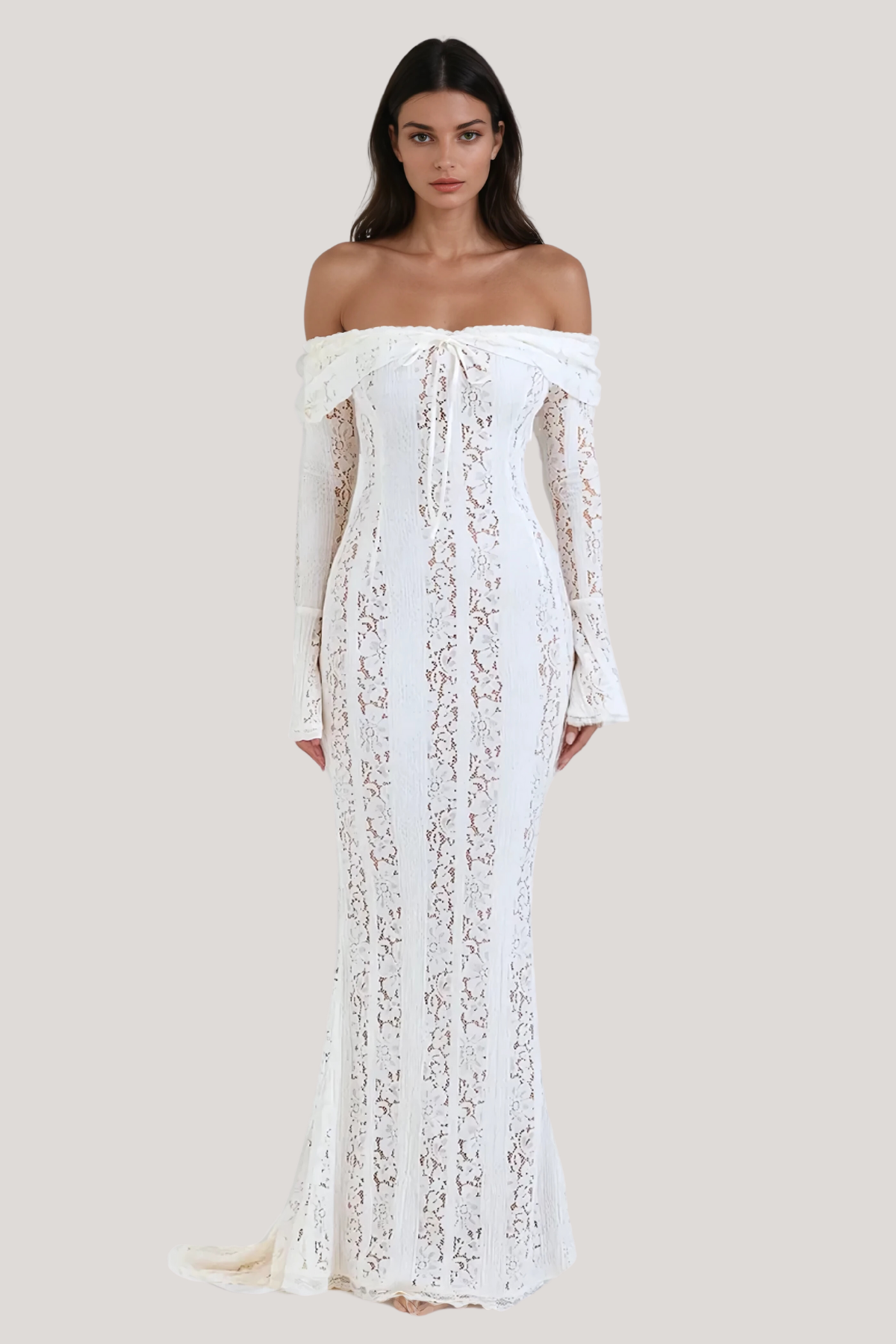 Ethereal Lace Off-Shoulder Maxi Dress