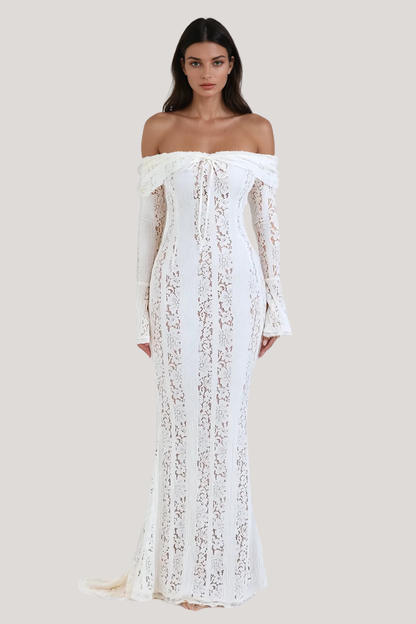 Ethereal Lace Off-Shoulder Maxi Dress