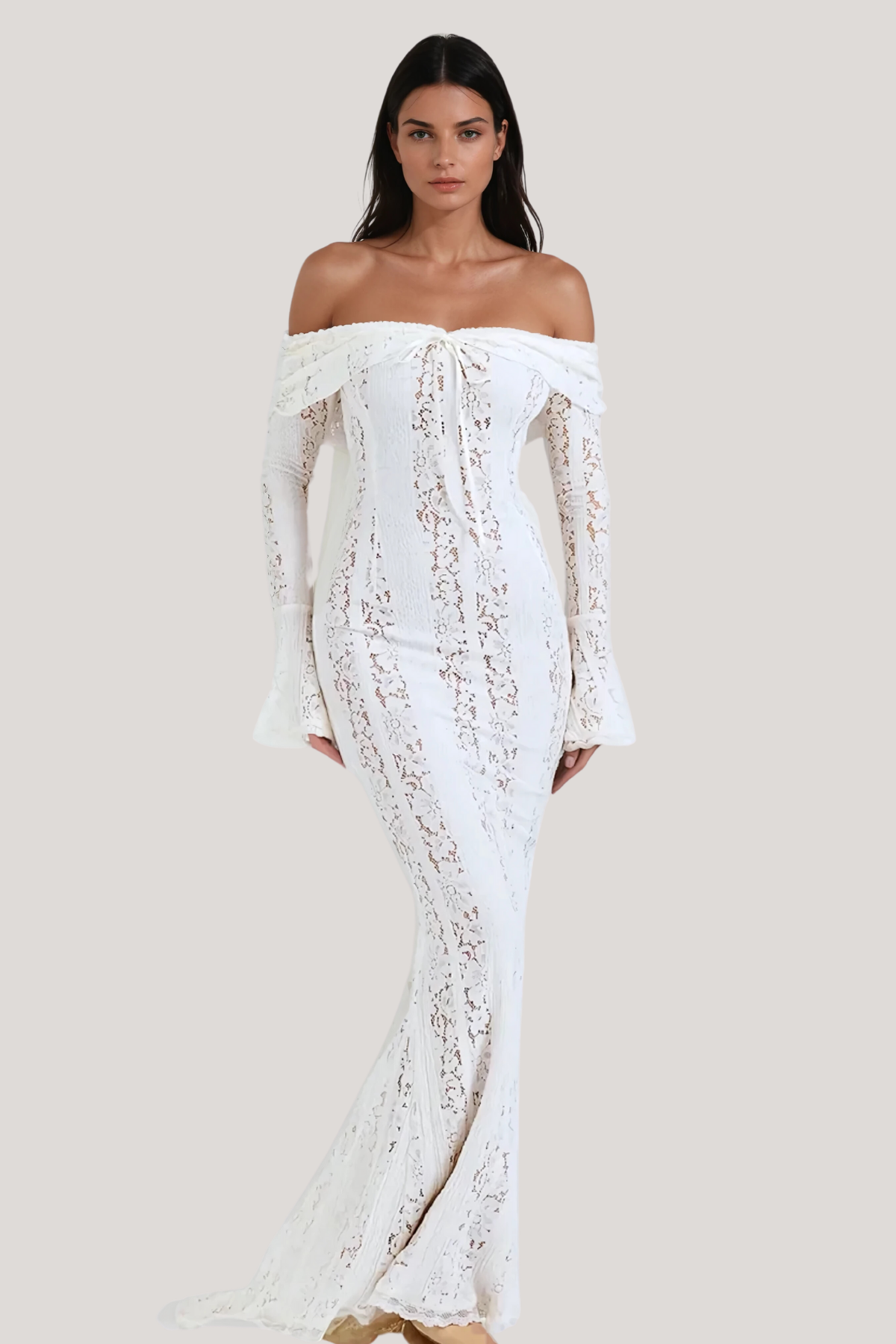 Ethereal Lace Off-Shoulder Maxi Dress