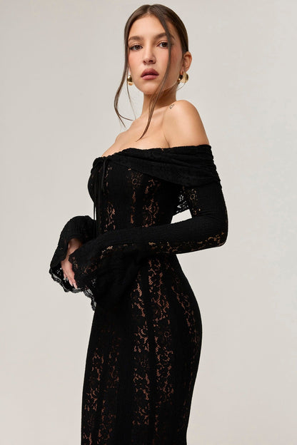 Ethereal Lace Off-Shoulder Maxi Dress