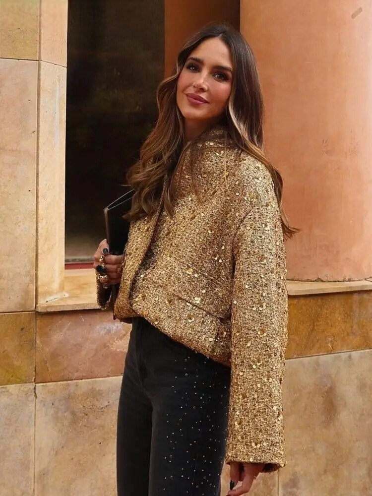 Talia™ | Sequined Glitter Long Sleeve Jacket